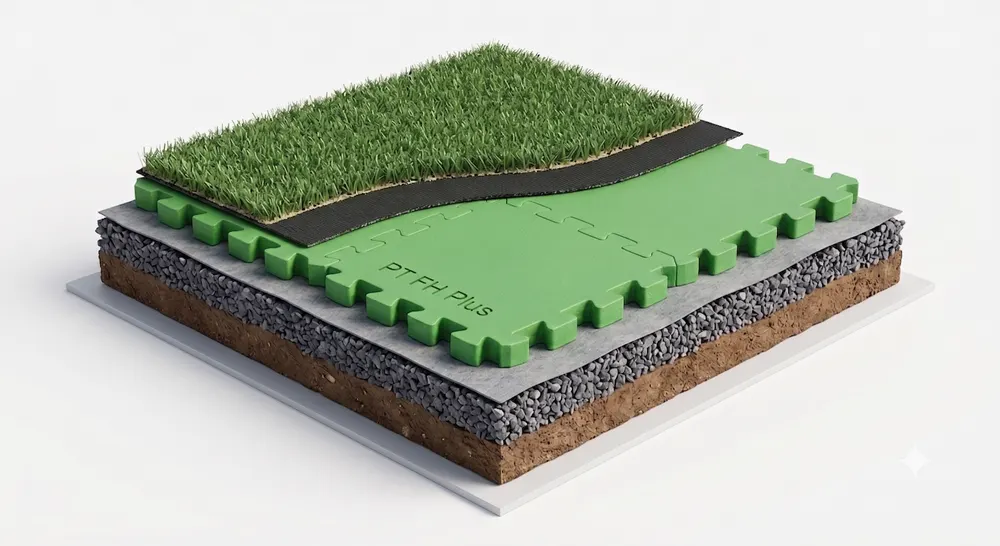 PT FH Plus field hockey turf system, cutaway view