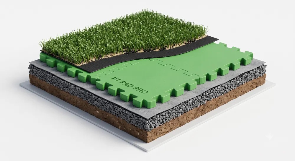 PT Pad Pro shock-pad turf system, cutaway view